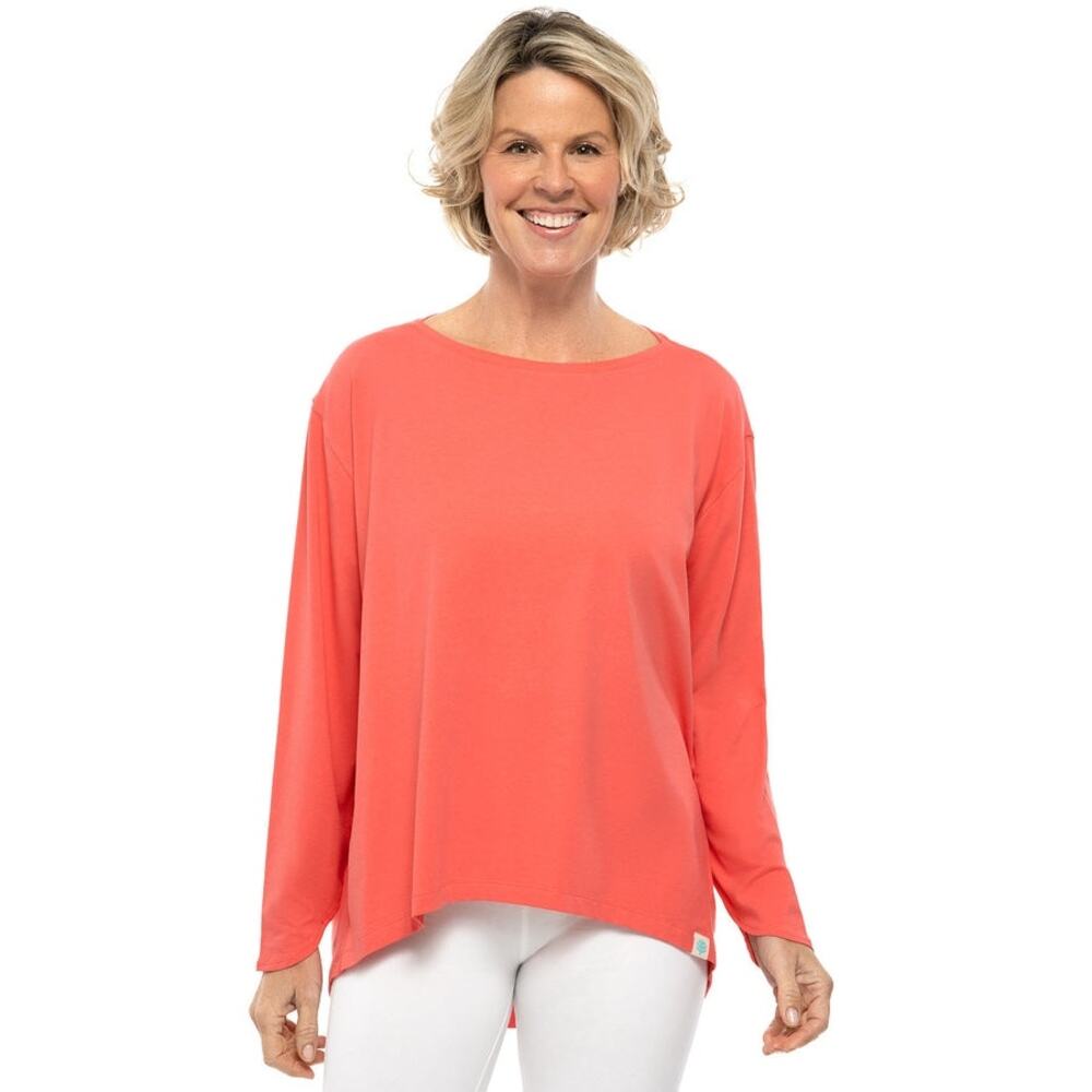 Coolibar Women's West Palm Drape T-Shirt Sun Protection Long Sleeves Pink Size S